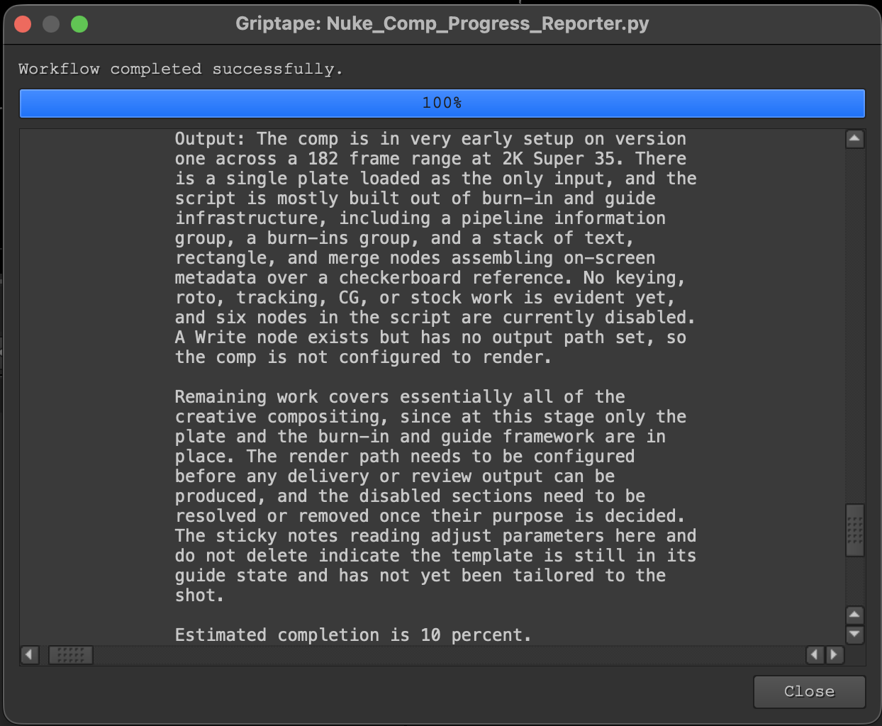 Workflow Runs In Nuke