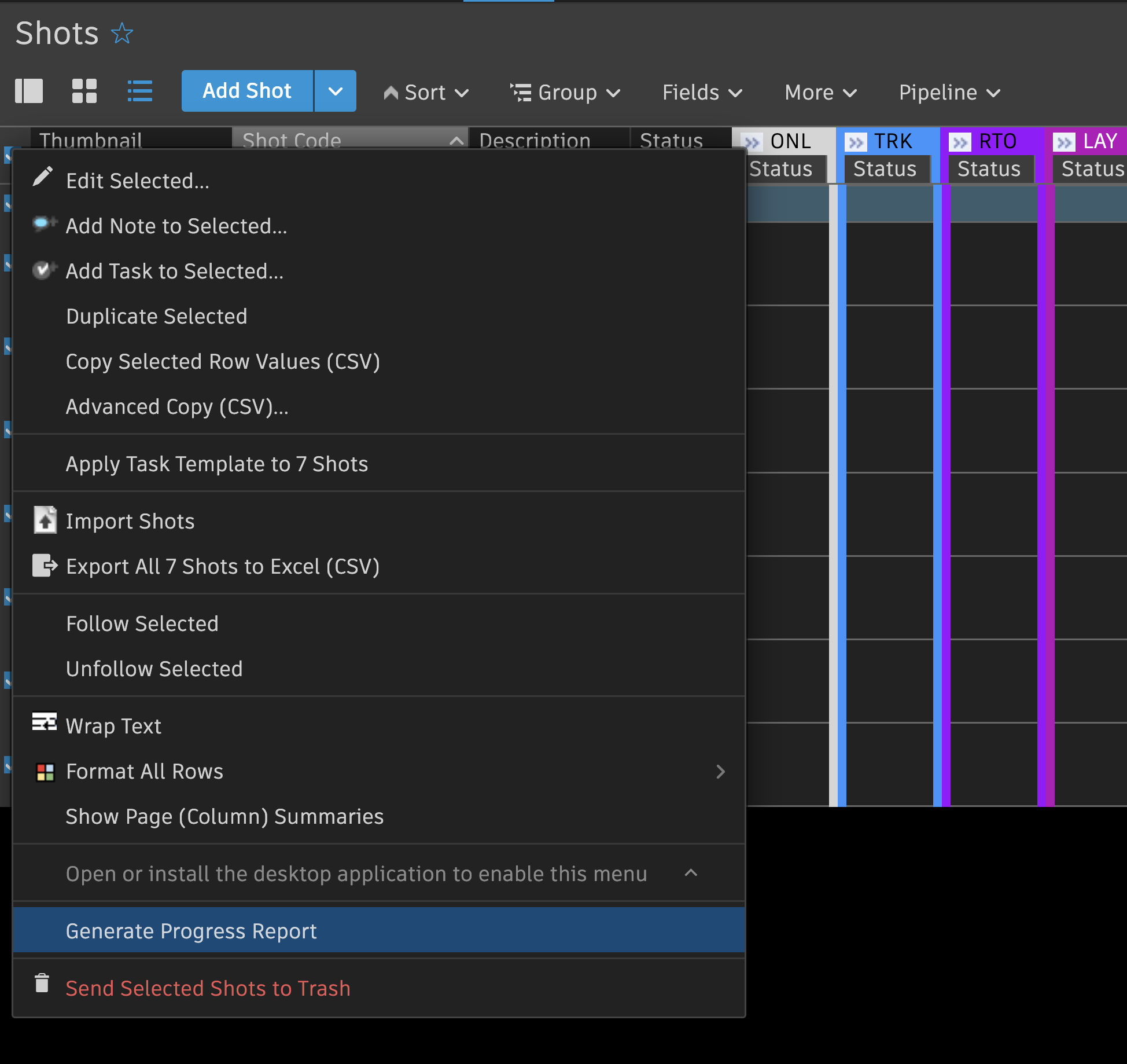 ShotGrid Action Menu Item